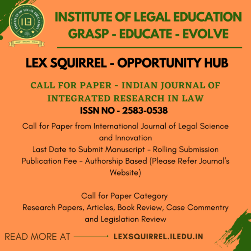 Call for Paper – Indian Journal of Integrated Research in Law (ISSN: 2583-0538); Rolling Submission